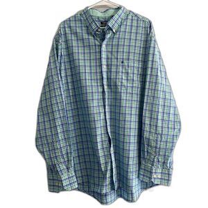 Izod Premium Essentials Plaid Button Down Shirt Blue Teal Size 2XL‎